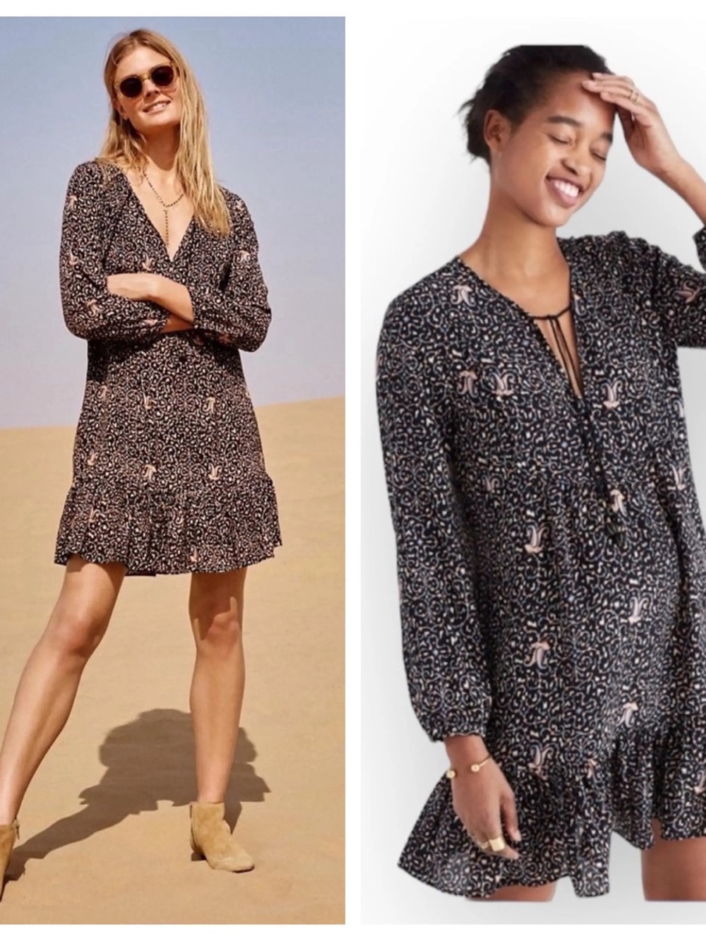 Madewell Dress Women 8 Black Dark Floral Paisley Romantic Feminine Boho Hippie